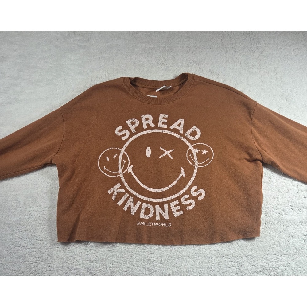 Smiley World Rust Ora Women's Cropped Sweatshirt Size Small Pullover